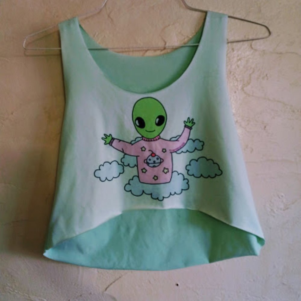 Vintage Alien crop top DIY one of a kind